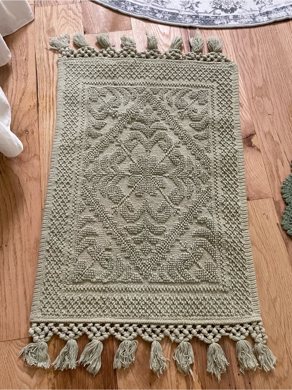 Amazon Sage Green Textured Tassel Bath Mat